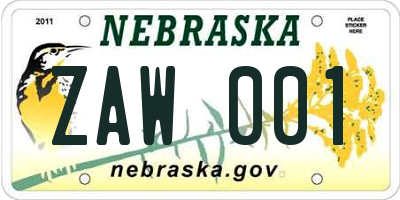 NE license plate ZAW001