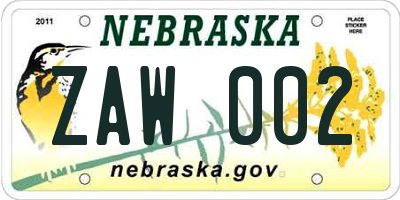 NE license plate ZAW002