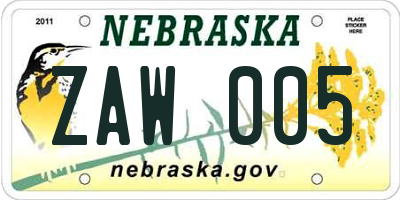 NE license plate ZAW005