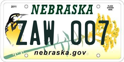NE license plate ZAW007