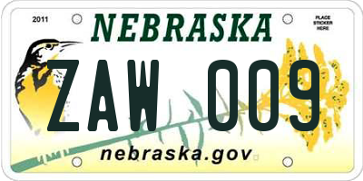 NE license plate ZAW009