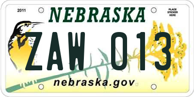 NE license plate ZAW013
