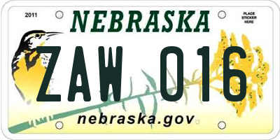 NE license plate ZAW016