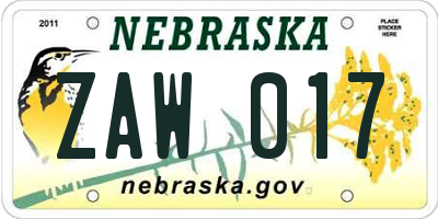 NE license plate ZAW017