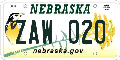 NE license plate ZAW020
