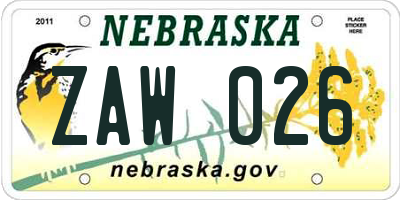 NE license plate ZAW026