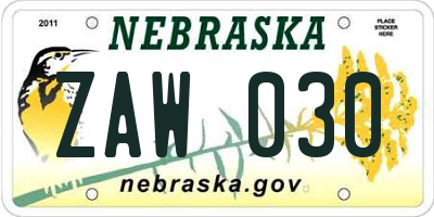 NE license plate ZAW030