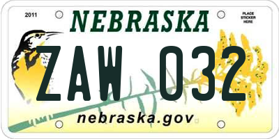 NE license plate ZAW032