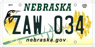 NE license plate ZAW034
