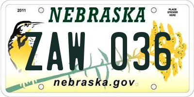 NE license plate ZAW036