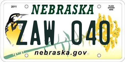NE license plate ZAW040