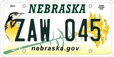 NE license plate ZAW045