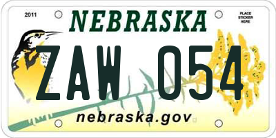 NE license plate ZAW054