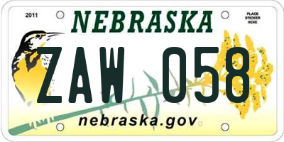 NE license plate ZAW058