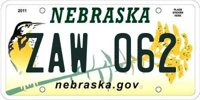 NE license plate ZAW062