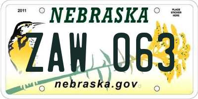 NE license plate ZAW063