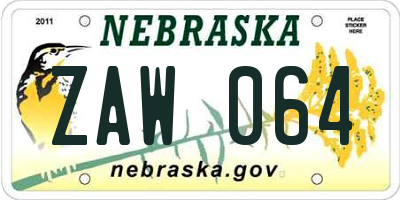 NE license plate ZAW064