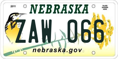 NE license plate ZAW066