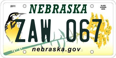 NE license plate ZAW067