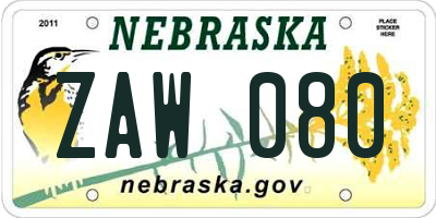 NE license plate ZAW080