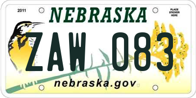 NE license plate ZAW083