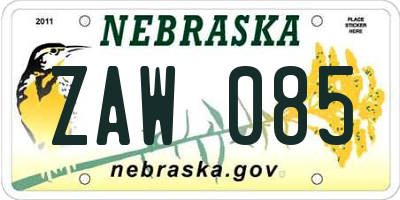 NE license plate ZAW085