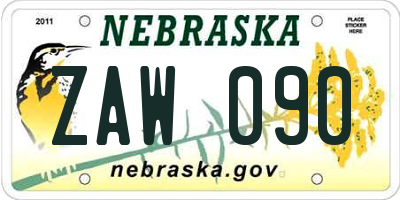 NE license plate ZAW090