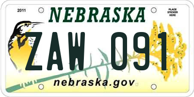 NE license plate ZAW091