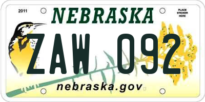 NE license plate ZAW092