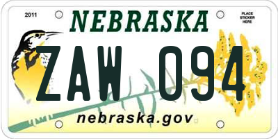 NE license plate ZAW094
