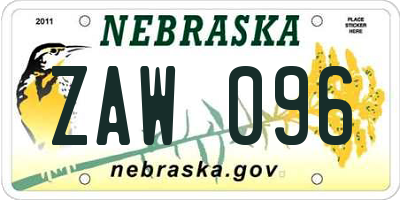 NE license plate ZAW096