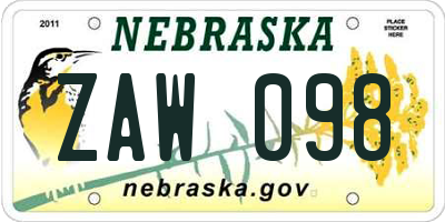 NE license plate ZAW098