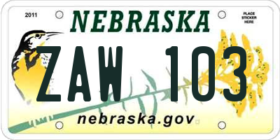 NE license plate ZAW103