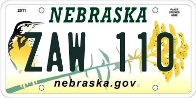 NE license plate ZAW110