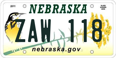 NE license plate ZAW118