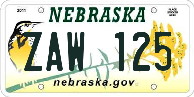 NE license plate ZAW125