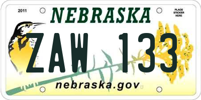NE license plate ZAW133