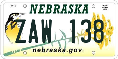 NE license plate ZAW138