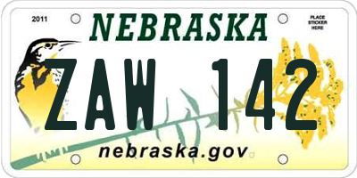 NE license plate ZAW142