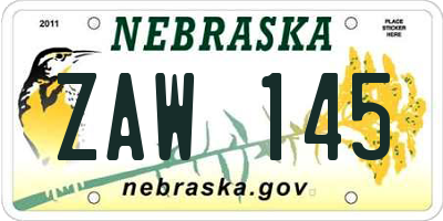 NE license plate ZAW145