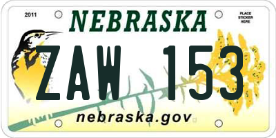 NE license plate ZAW153