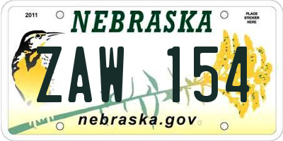 NE license plate ZAW154