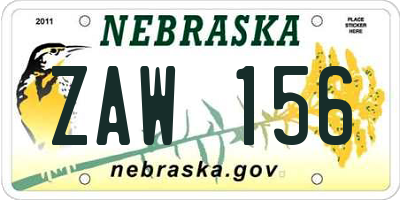 NE license plate ZAW156