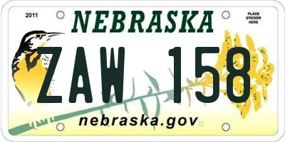 NE license plate ZAW158