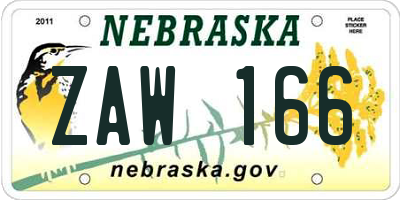 NE license plate ZAW166