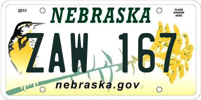 NE license plate ZAW167