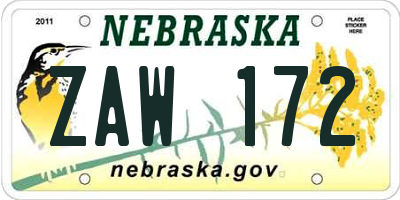 NE license plate ZAW172