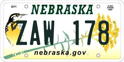 NE license plate ZAW178