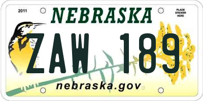 NE license plate ZAW189