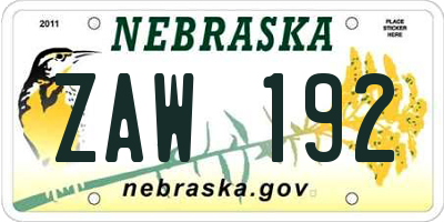 NE license plate ZAW192